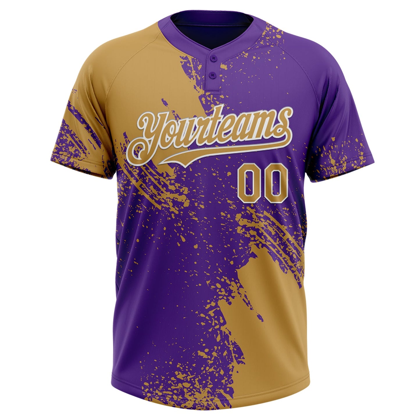 Custom Old Gold Purple-White 3D Pattern Abstract Brush Stroke Two-Button Unisex Softball Jersey Limited
