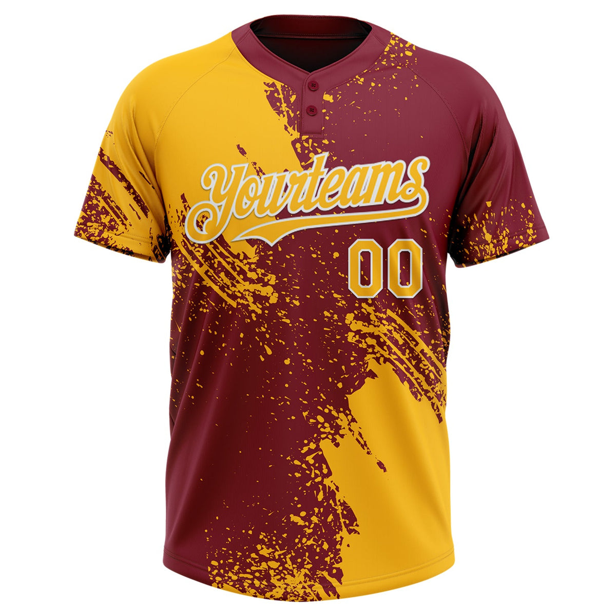 Custom Gold Crimson-White 3D Pattern Abstract Brush Stroke Two-Button Unisex Softball Jersey Limited