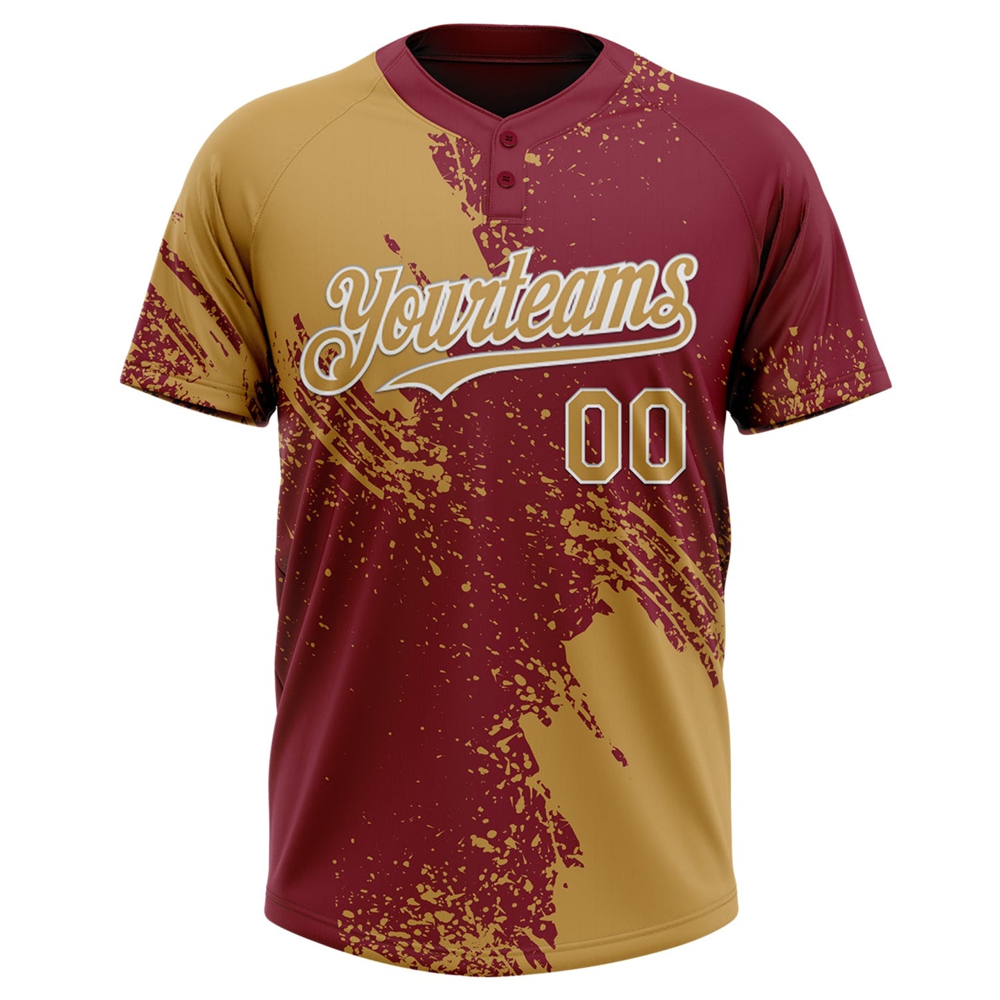Custom Old Gold Crimson-White 3D Pattern Abstract Brush Stroke Two-Button Unisex Softball Jersey Limited