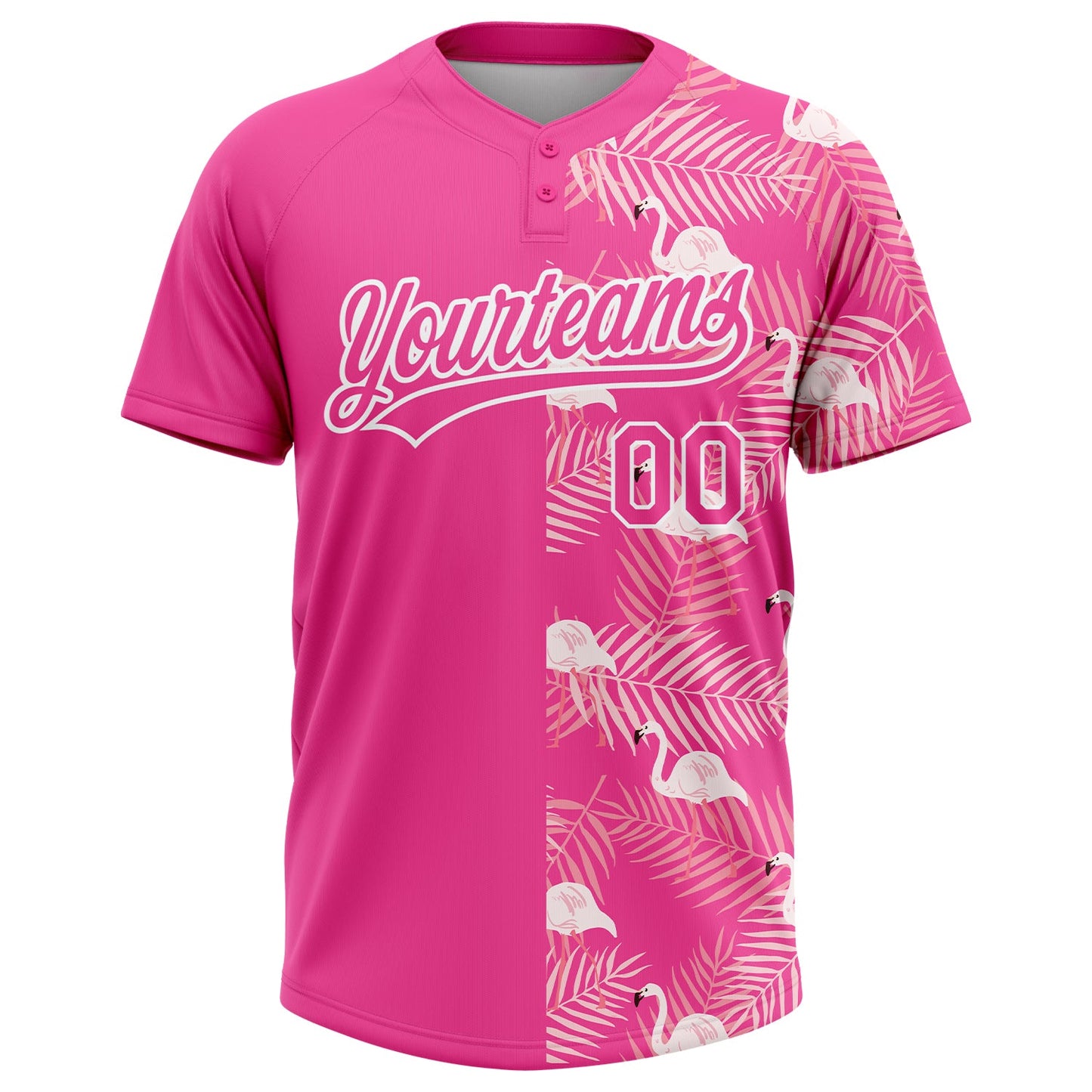 Custom Pink White 3D Pattern Tropical Palm Leaves And Famingo Two-Button Unisex Softball Jersey Limited