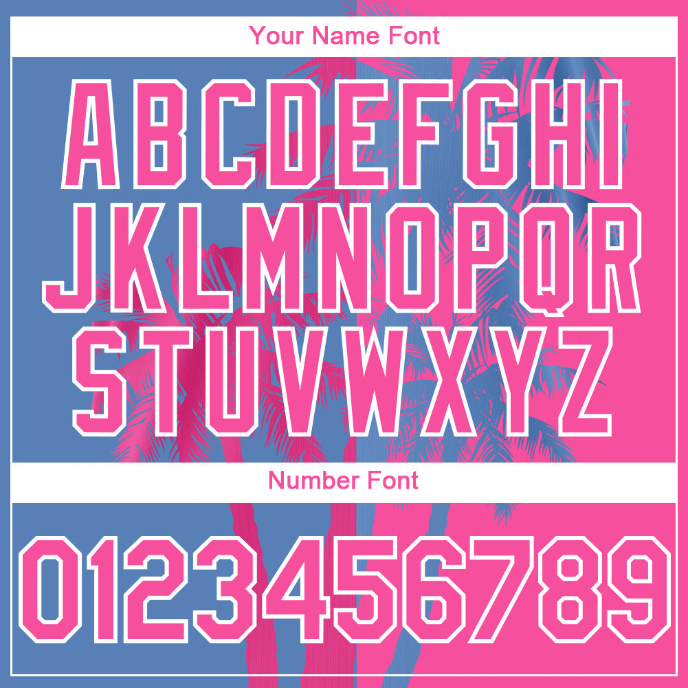 Custom Pink Light Blue-White 3D Pattern Hawaii Coconut Trees Two-Button Unisex Softball Jersey Limited