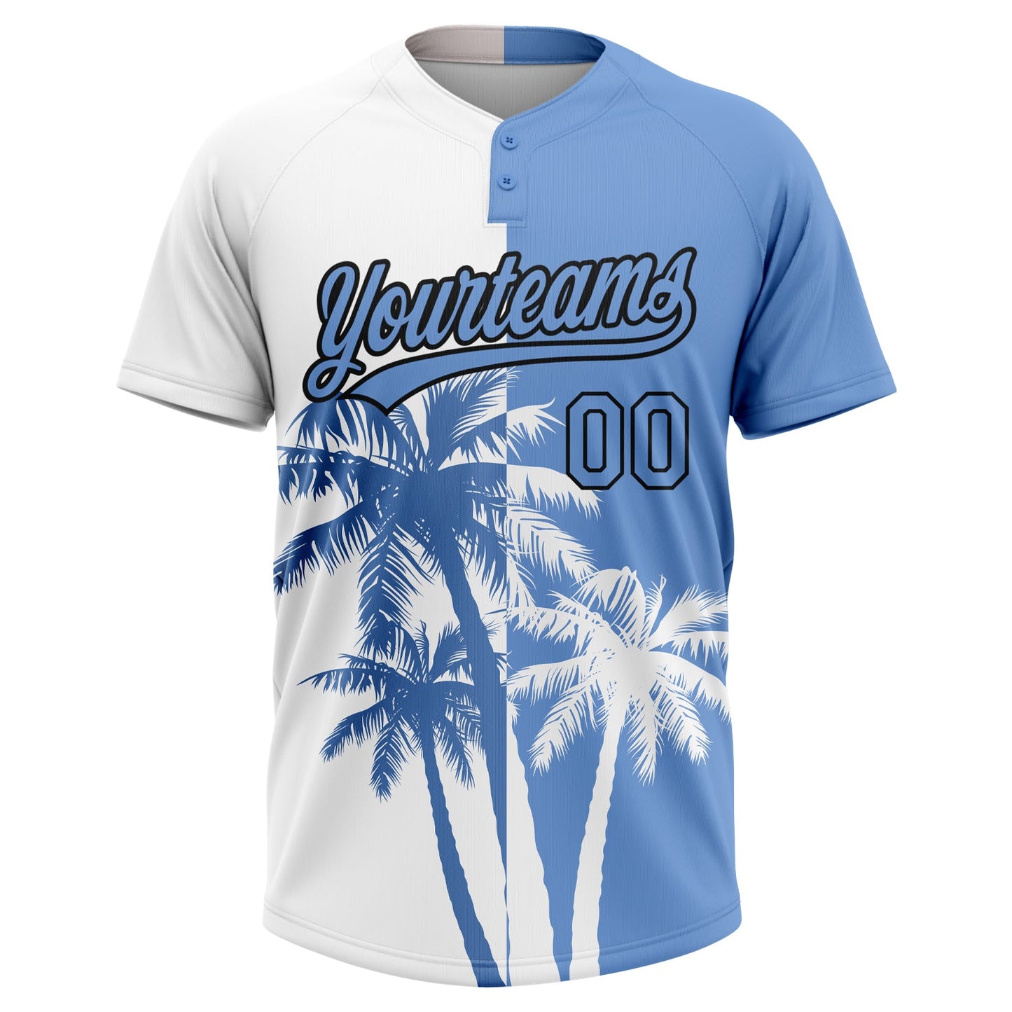 Custom White Light Blue-Black 3D Pattern Hawaii Coconut Trees Two-Button Unisex Softball Jersey Limited