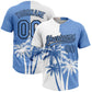 Custom White Light Blue-Black 3D Pattern Hawaii Coconut Trees Two-Button Unisex Softball Jersey
