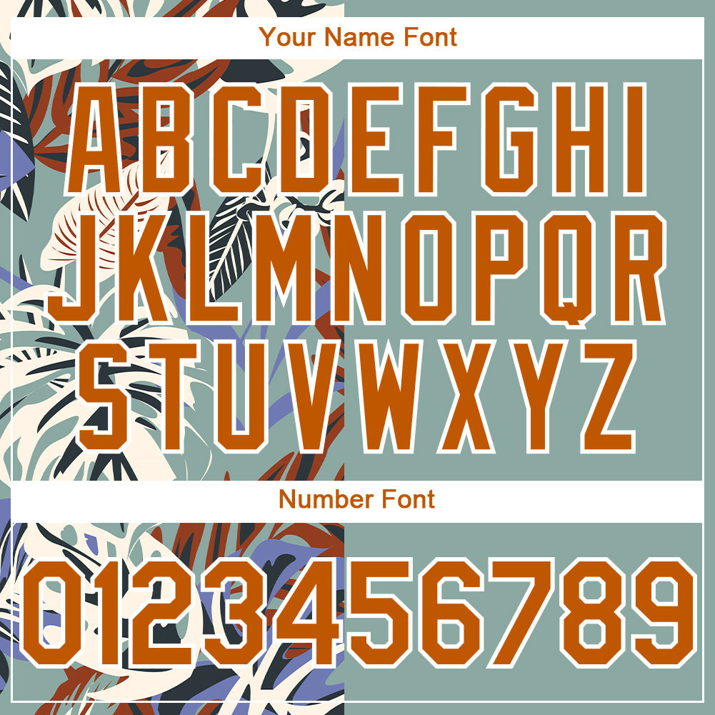 Custom Teal Texas Orange-White 3D Pattern Hawaii Tropical Palm Leaves Two-Button Unisex Softball Jersey Limited