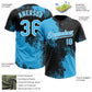 Custom Sky Blue Black-White 3D Pattern Abstract Brush Stroke Two-Button Unisex Softball Jersey Limited