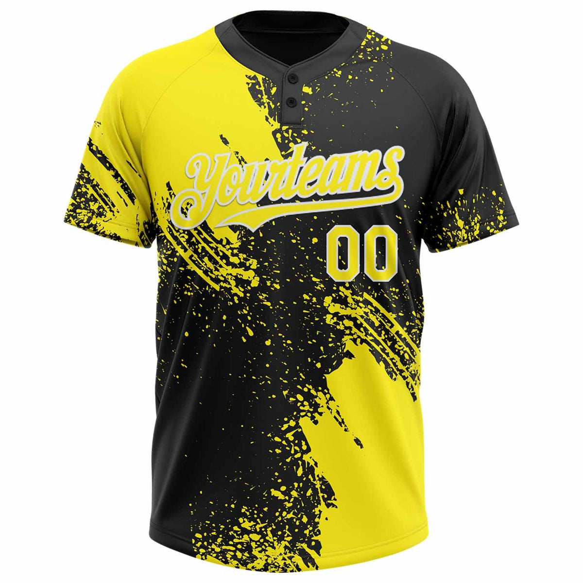 Custom Light Yellow Black-White 3D Pattern Abstract Brush Stroke Two-Button Unisex Softball Jersey Limited