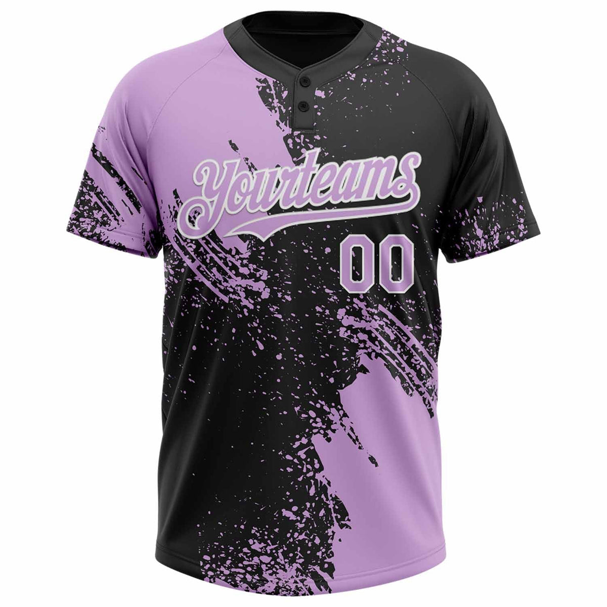 Custom Light Purple Black-White 3D Pattern Abstract Brush Stroke Two-Button Unisex Softball Jersey Limited