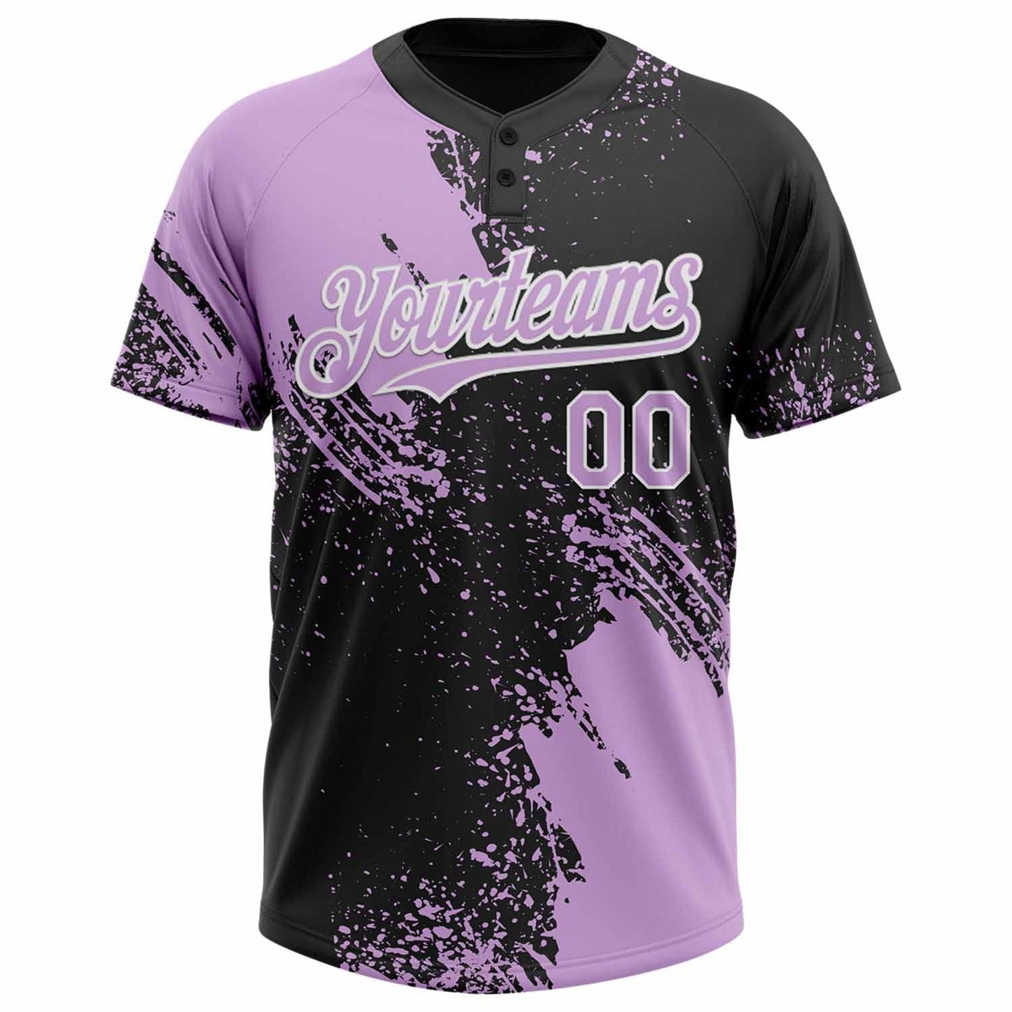 Custom Light Purple Black-White 3D Pattern Abstract Brush Stroke Two-Button Unisex Softball Jersey Limited