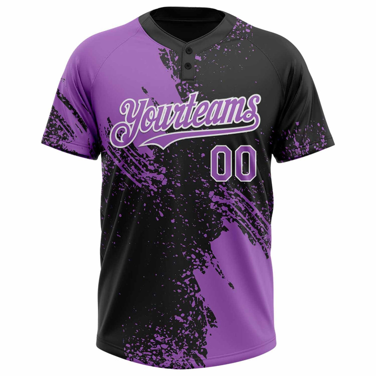 Custom Medium Purple Black-White 3D Pattern Abstract Brush Stroke Two-Button Unisex Softball Jersey Limited