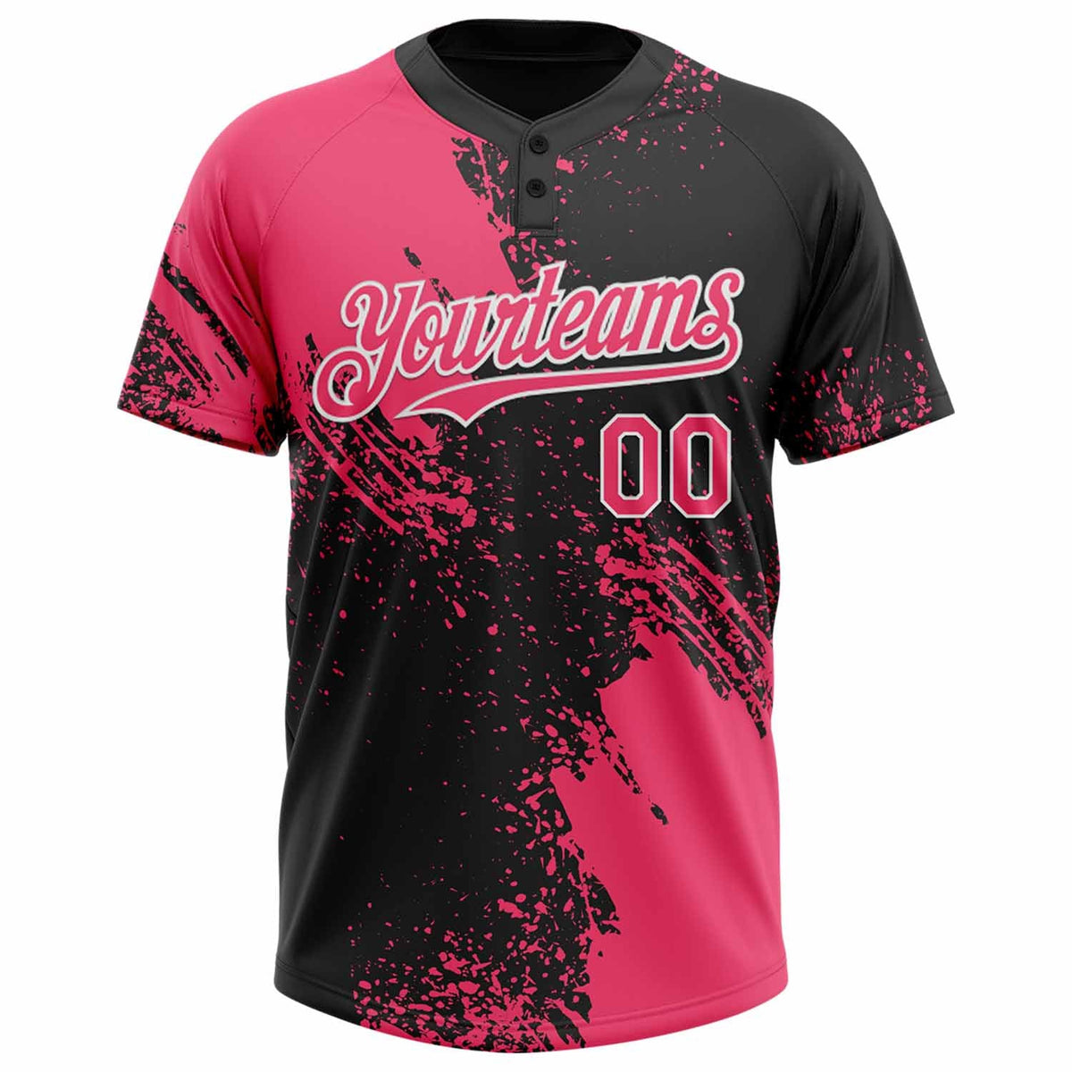 Custom Neon Pink Black-White 3D Pattern Abstract Brush Stroke Two-Button Unisex Softball Jersey Limited