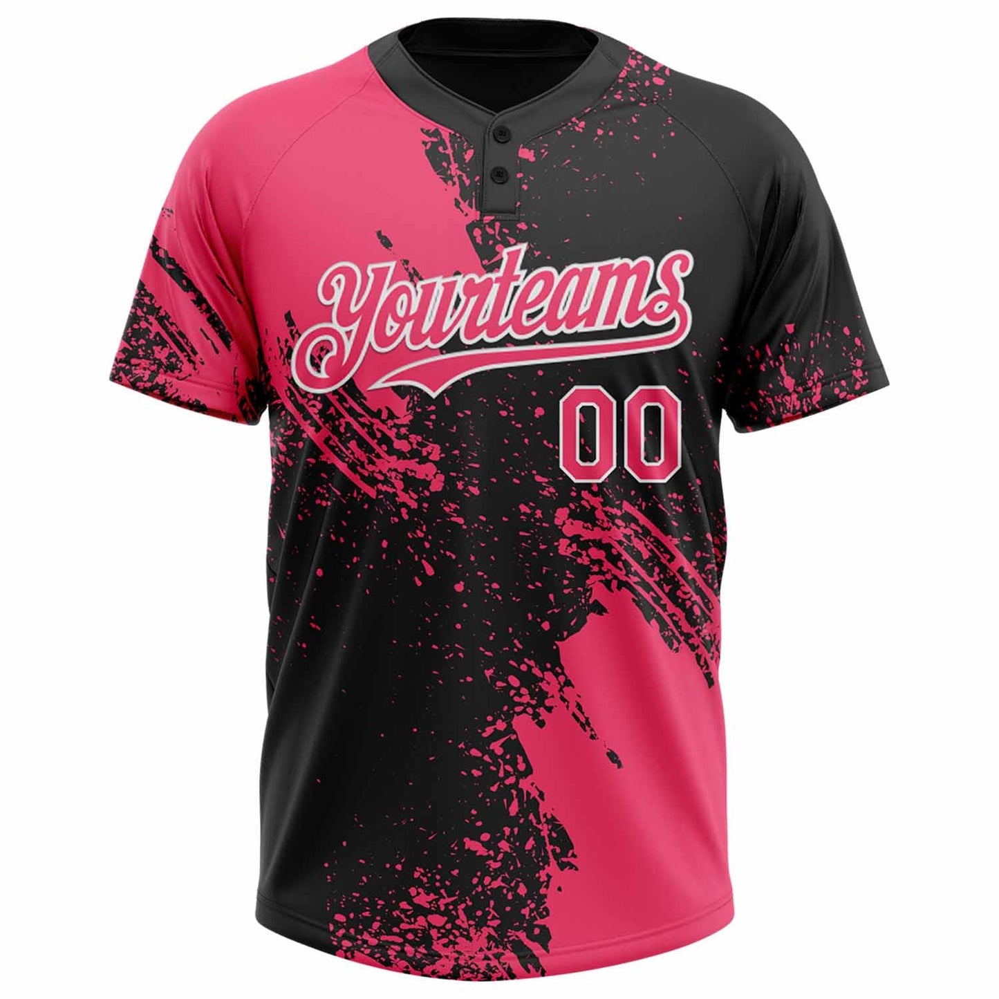 Custom Neon Pink Black-White 3D Pattern Abstract Brush Stroke Two-Button Unisex Softball Jersey Limited