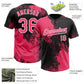 Custom Neon Pink Black-White 3D Pattern Abstract Brush Stroke Two-Button Unisex Softball Jersey Limited