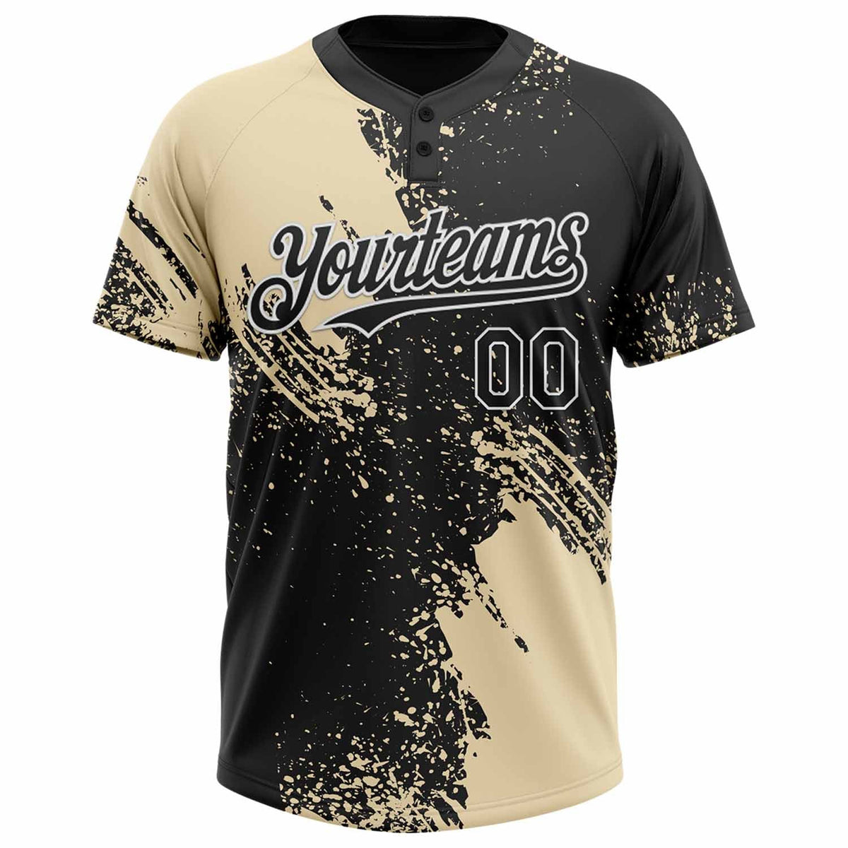 Custom Cream Black-White 3D Pattern Abstract Brush Stroke Two-Button Unisex Softball Jersey Limited