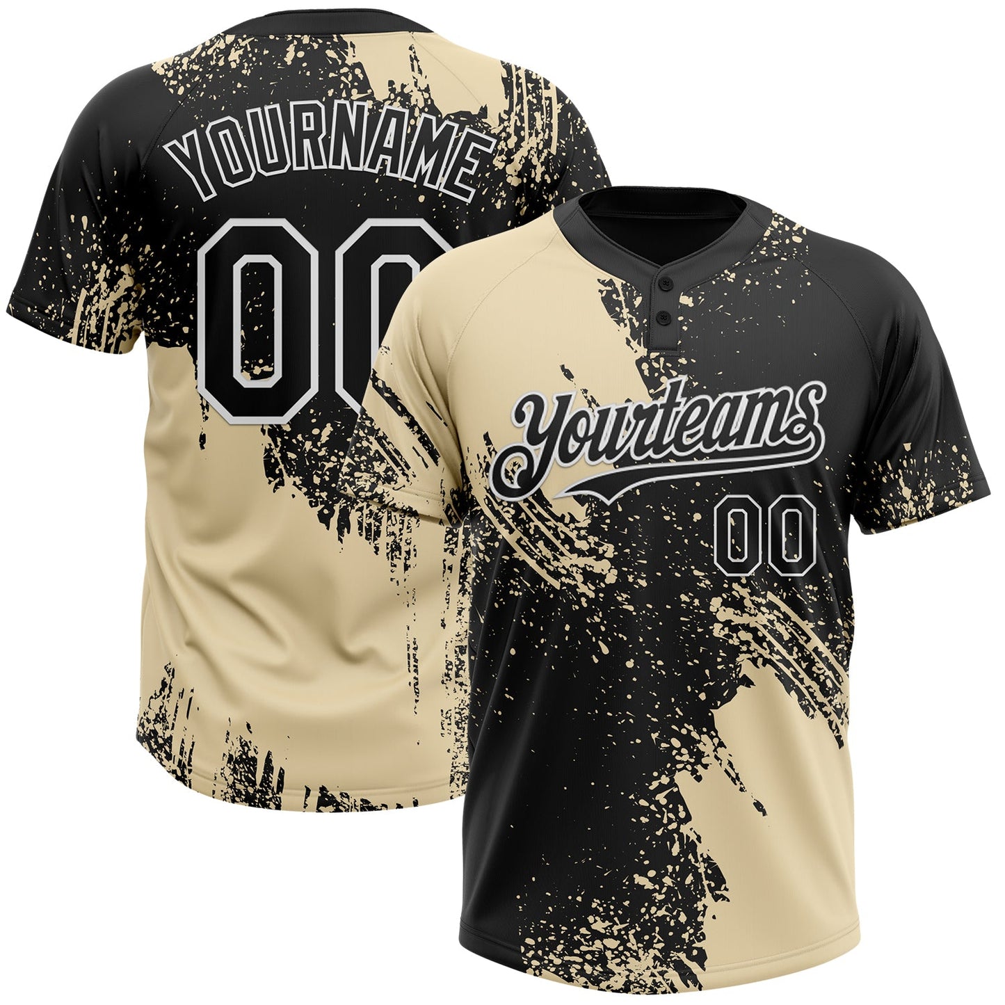 Custom Cream Black-White 3D Pattern Abstract Brush Stroke Two-Button Unisex Softball Jersey