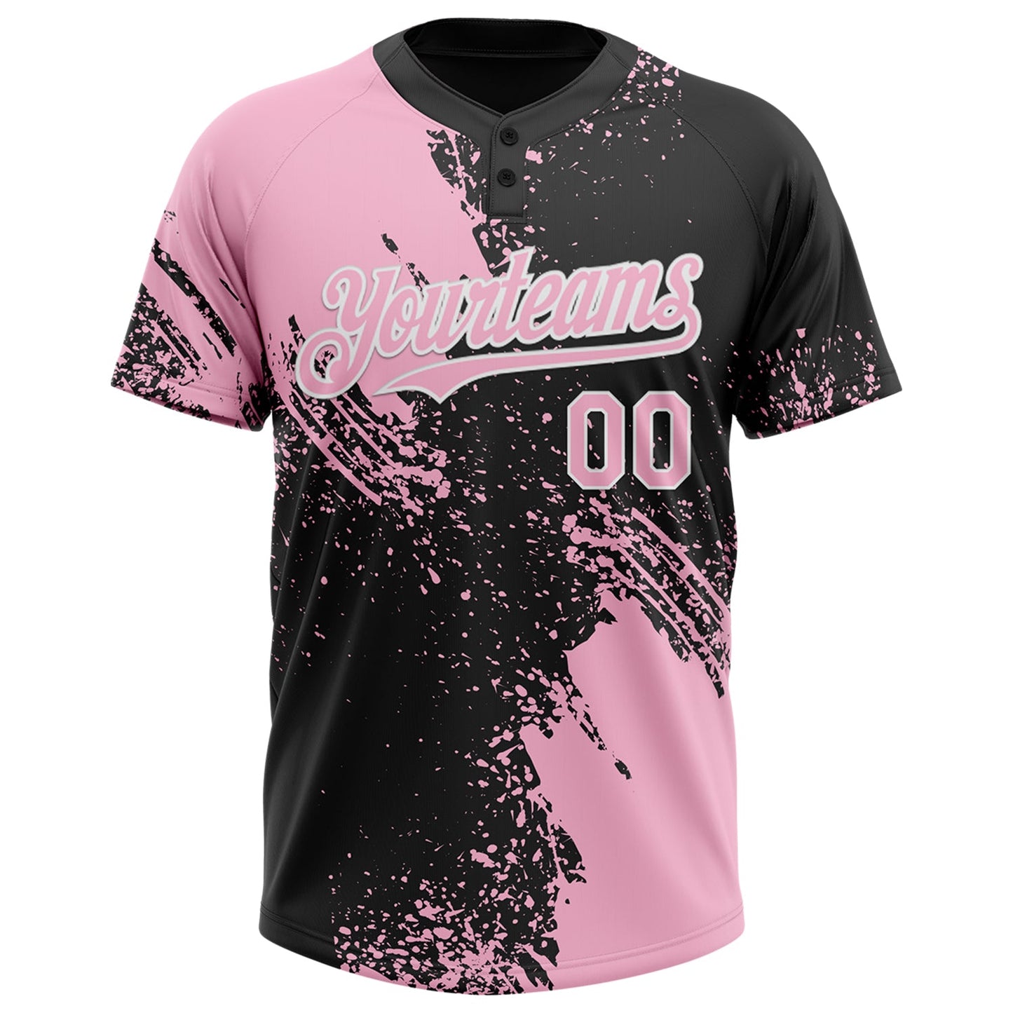 Custom Light Pink Black-White 3D Pattern Abstract Brush Stroke Two-Button Unisex Softball Jersey Limited