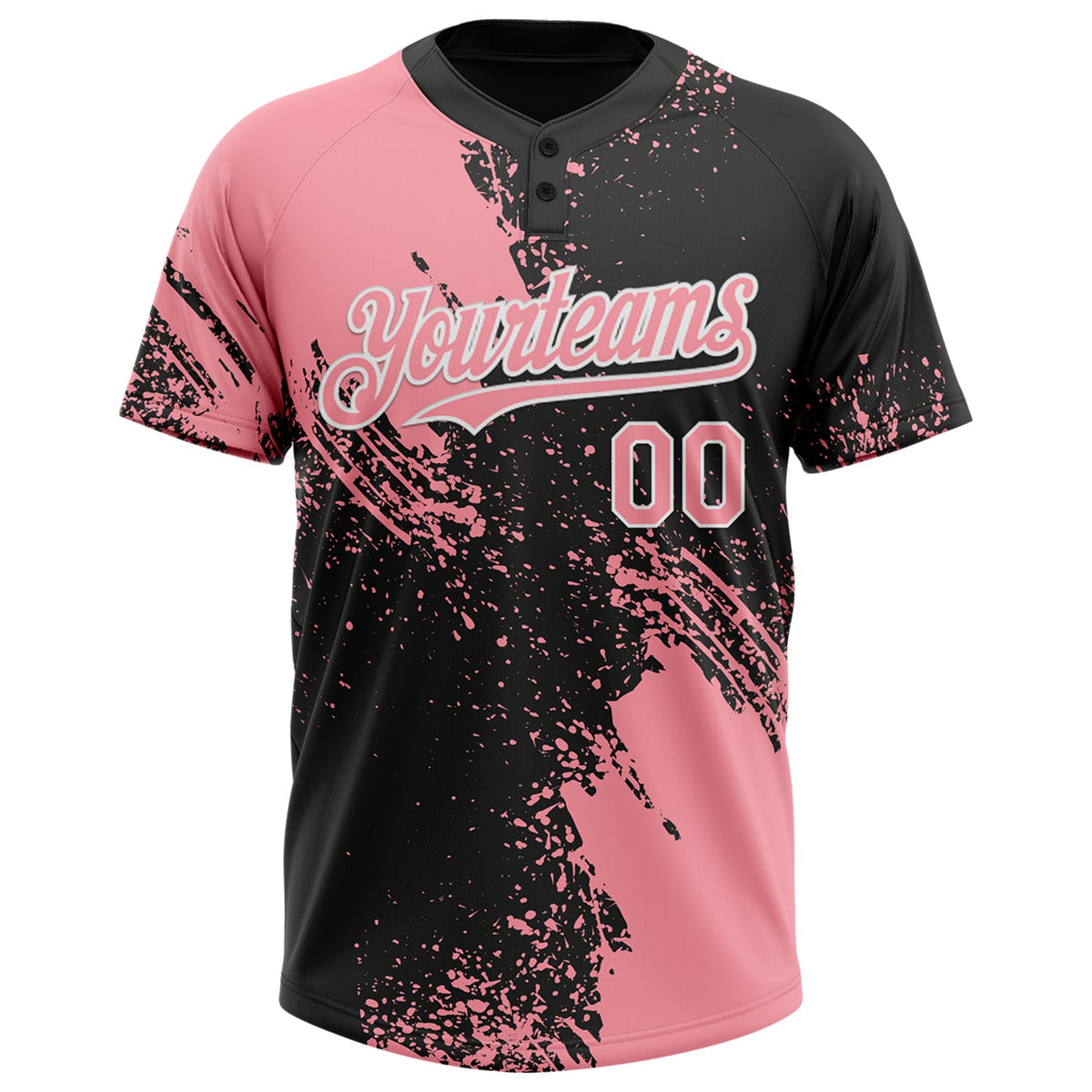 Custom Medium Pink Black-White 3D Pattern Abstract Brush Stroke Two-Button Unisex Softball Jersey Limited