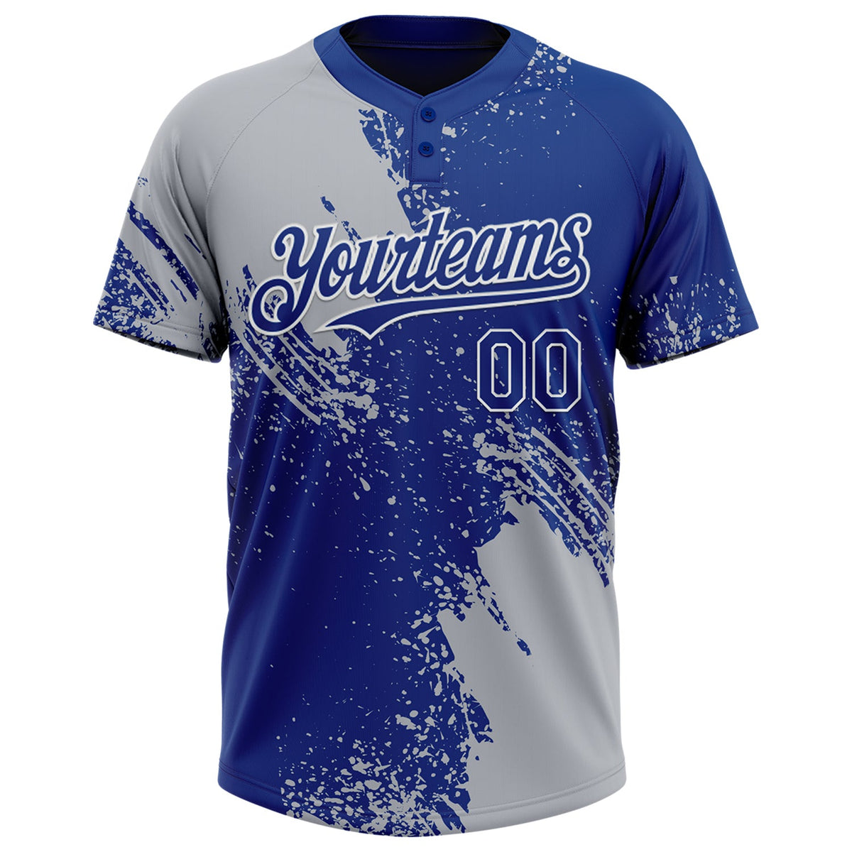 Custom Gray Royal-White 3D Pattern Abstract Brush Stroke Two-Button Unisex Softball Jersey Limited