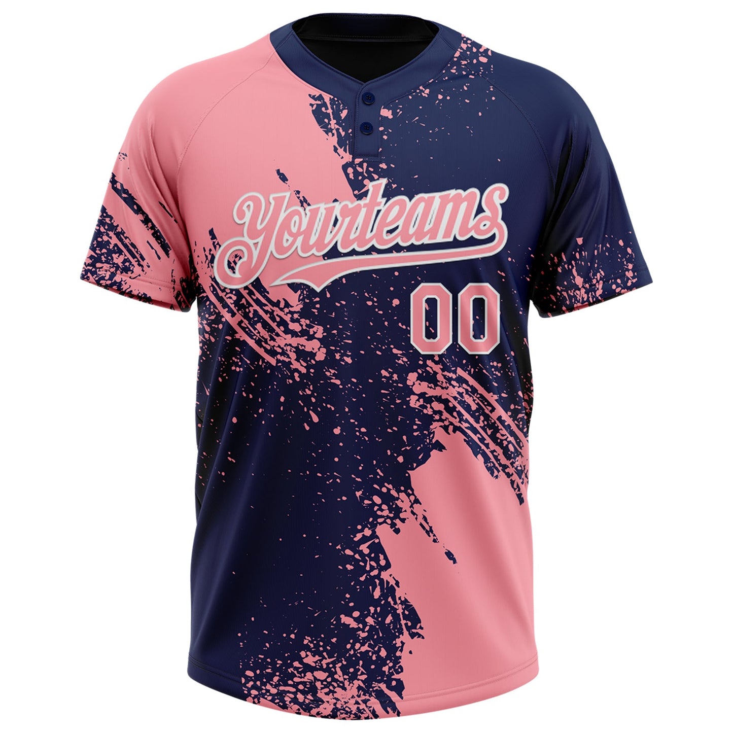 Custom Medium Pink Navy-White 3D Pattern Abstract Brush Stroke Two-Button Unisex Softball Jersey Limited