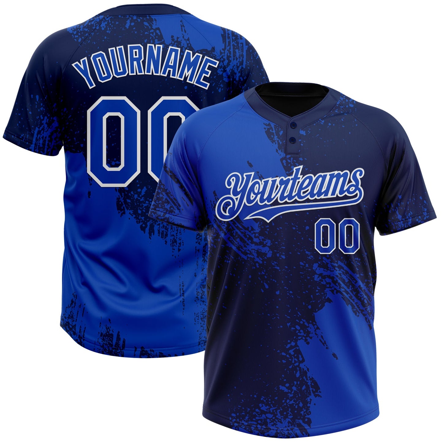 Custom Thunder Blue Navy-White 3D Pattern Abstract Brush Stroke Two-Button Unisex Softball Jersey