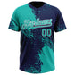 Custom Aqua Navy-White 3D Pattern Abstract Brush Stroke Two-Button Unisex Softball Jersey Limited