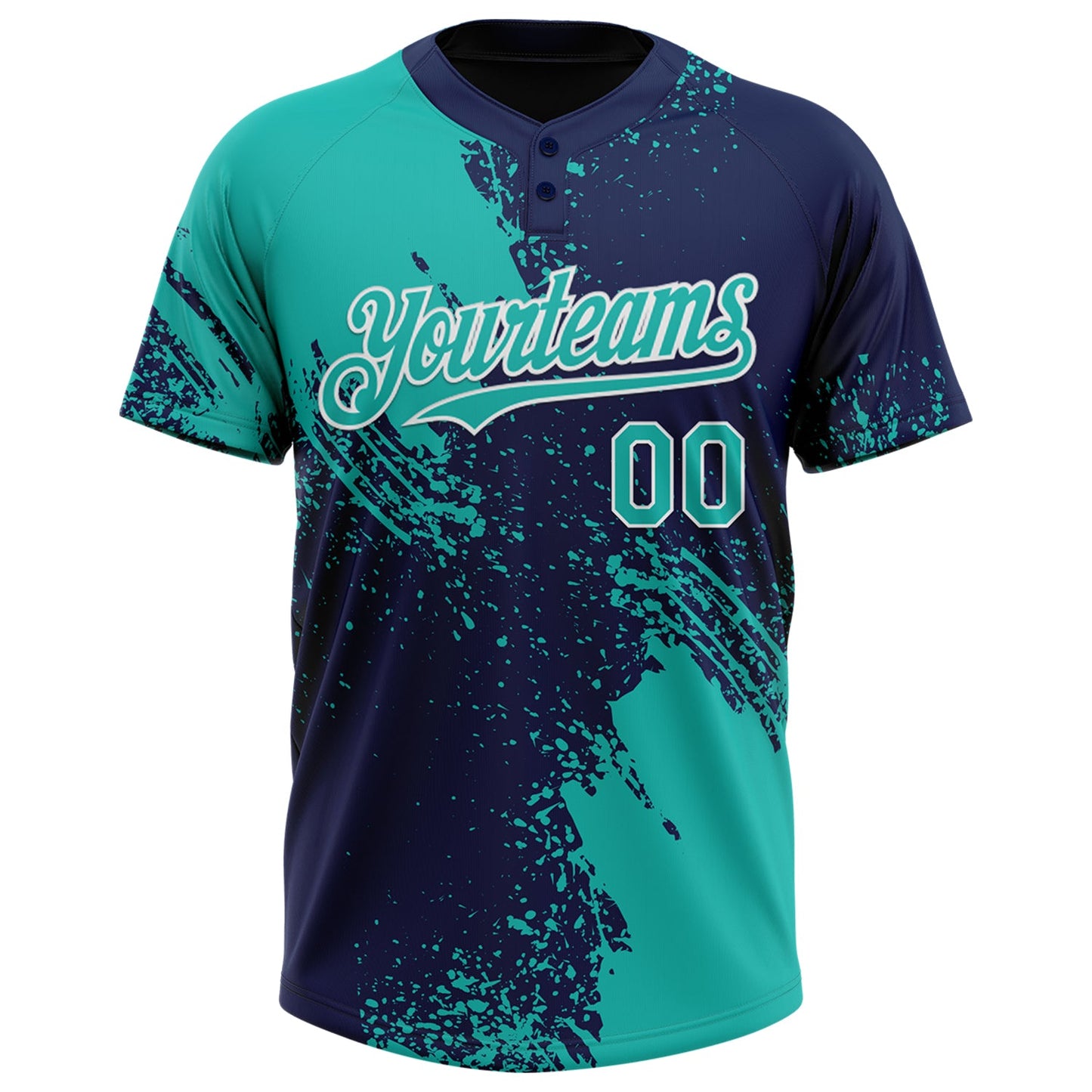 Custom Aqua Navy-White 3D Pattern Abstract Brush Stroke Two-Button Unisex Softball Jersey Limited