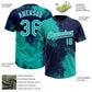 Custom Aqua Navy-White 3D Pattern Abstract Brush Stroke Two-Button Unisex Softball Jersey Limited