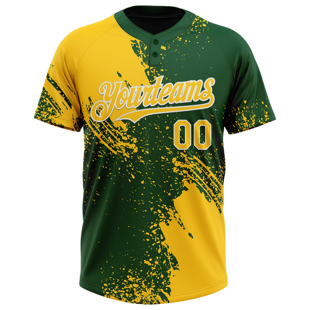 Custom Yellow Green-White 3D Pattern Abstract Brush Stroke Two-Button Unisex Softball Jersey Limited