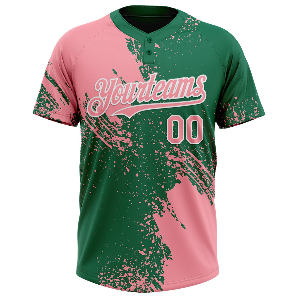 Custom Medium Pink Kelly Green-White 3D Pattern Abstract Brush Stroke Two-Button Unisex Softball Jersey Limited