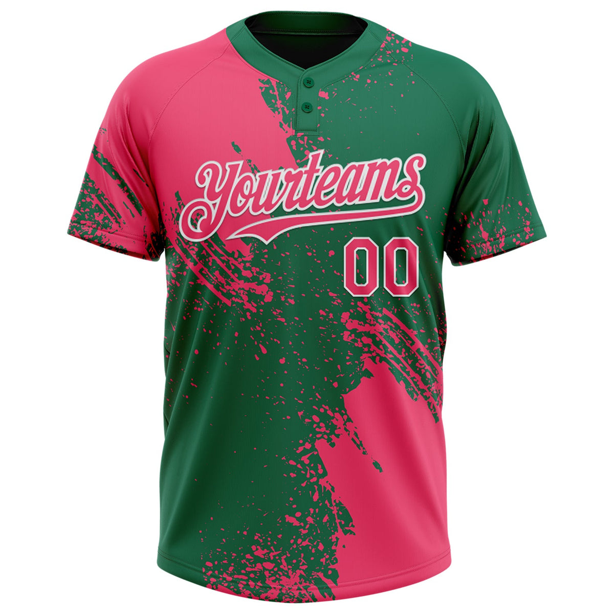 Custom Neon Pink Kelly Green-White 3D Pattern Abstract Brush Stroke Two-Button Unisex Softball Jersey Limited