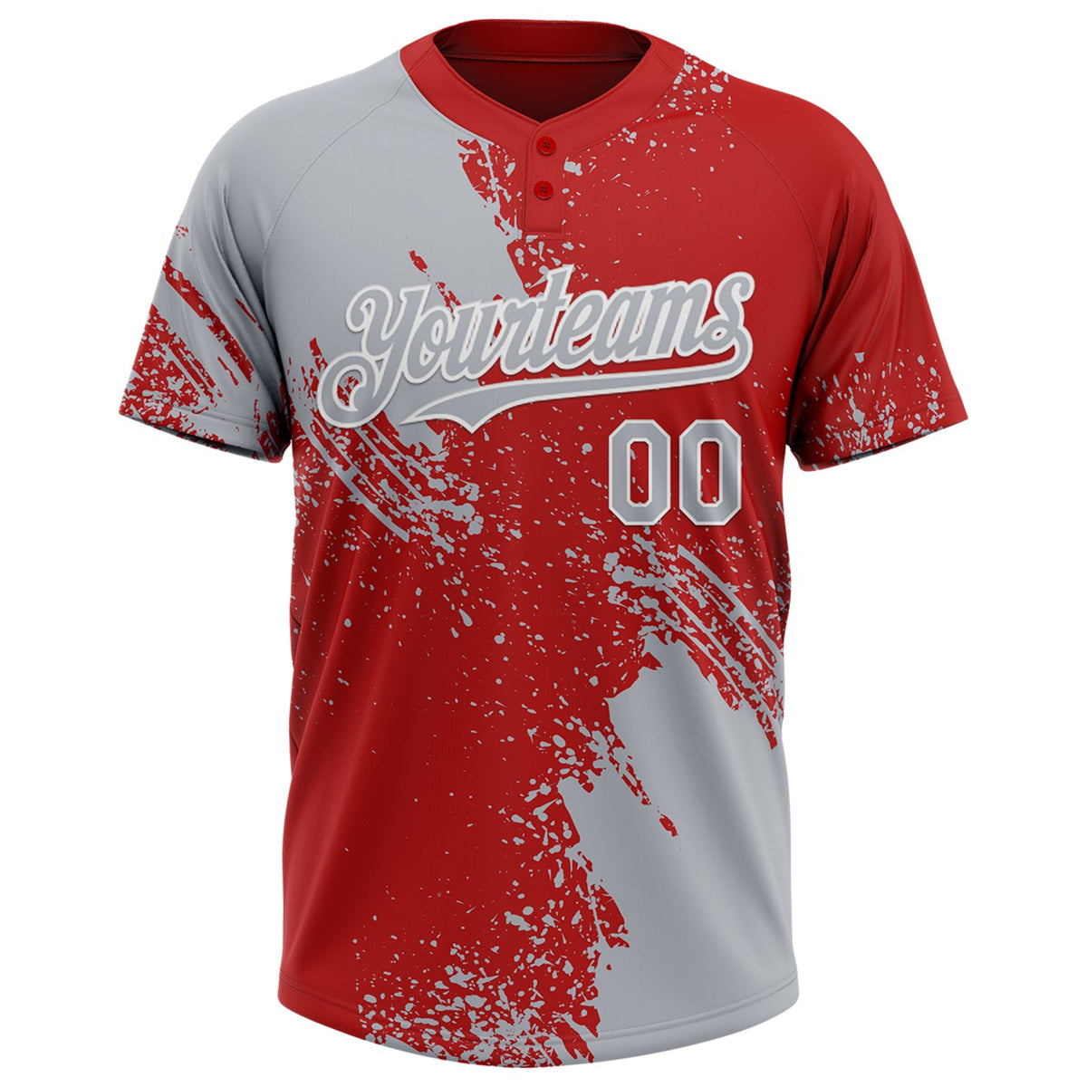Custom Gray Red-White 3D Pattern Abstract Brush Stroke Two-Button Unisex Softball Jersey Limited