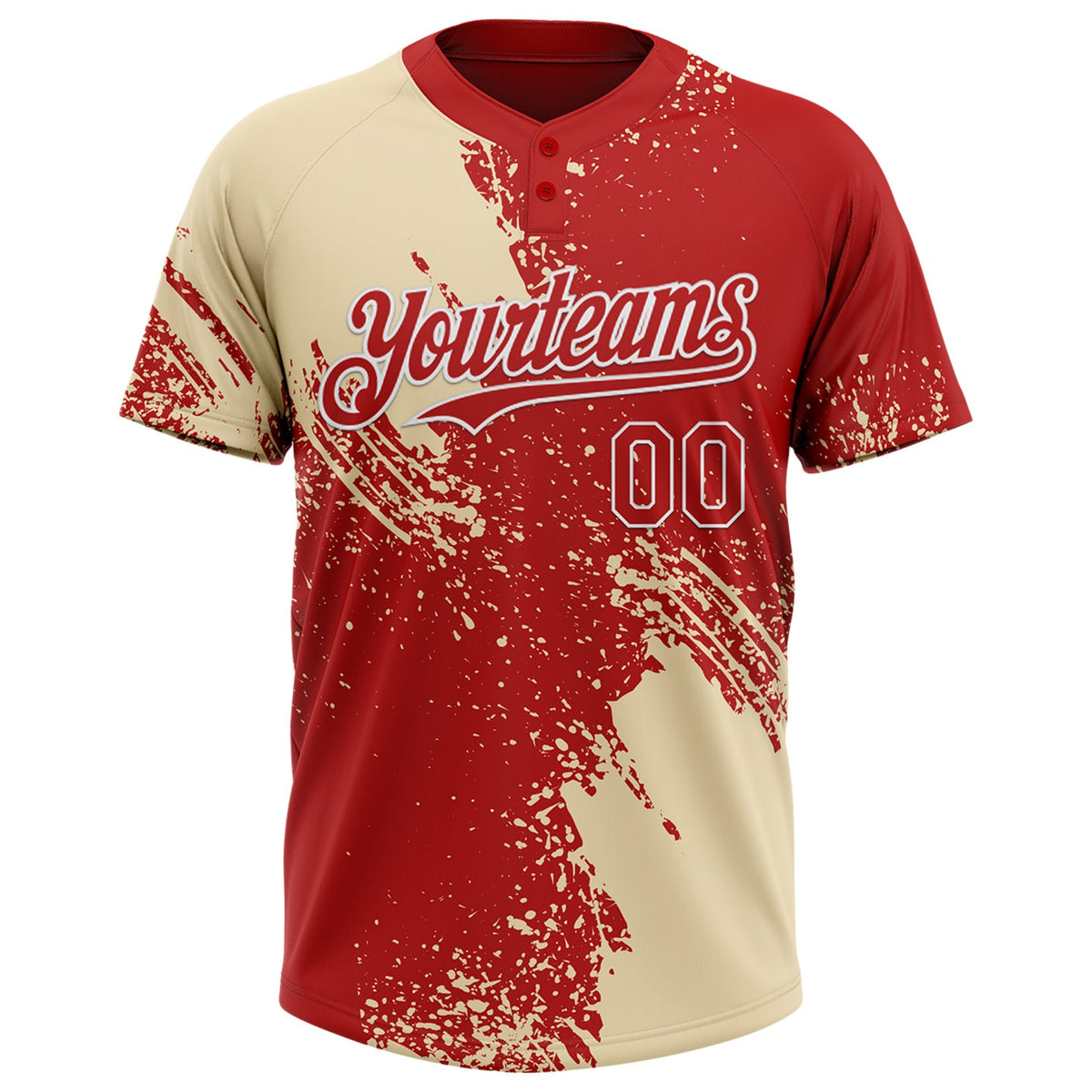 Custom Cream Red-White 3D Pattern Abstract Brush Stroke Two-Button Unisex Softball Jersey Limited