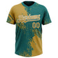 Custom Old Gold Teal-White 3D Pattern Abstract Brush Stroke Two-Button Unisex Softball Jersey Limited