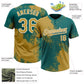 Custom Old Gold Teal-White 3D Pattern Abstract Brush Stroke Two-Button Unisex Softball Jersey Limited