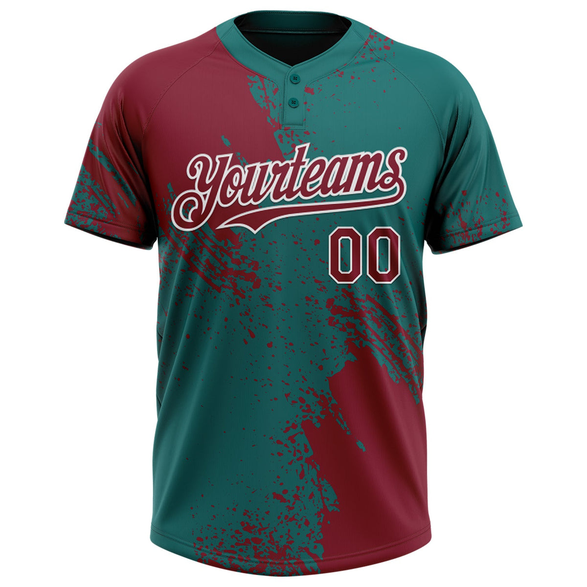 Custom Crimson Teal-White 3D Pattern Abstract Brush Stroke Two-Button Unisex Softball Jersey Limited