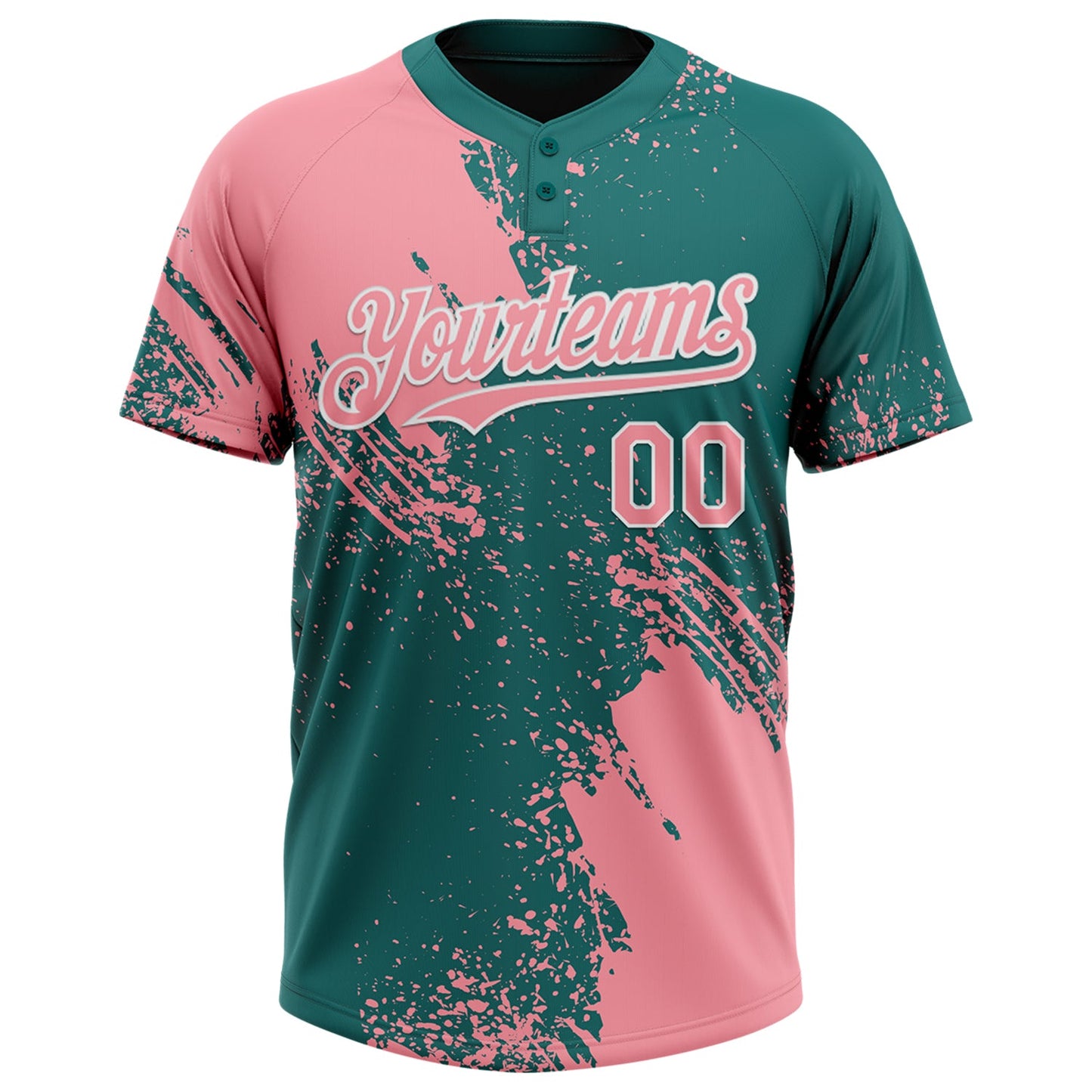 Custom Medium Pink Teal-White 3D Pattern Abstract Brush Stroke Two-Button Unisex Softball Jersey Limited