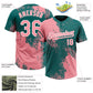 Custom Medium Pink Teal-White 3D Pattern Abstract Brush Stroke Two-Button Unisex Softball Jersey Limited