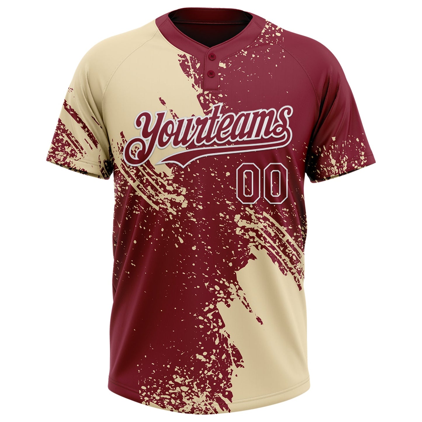 Custom Cream Crimson-White 3D Pattern Abstract Brush Stroke Two-Button Unisex Softball Jersey Limited