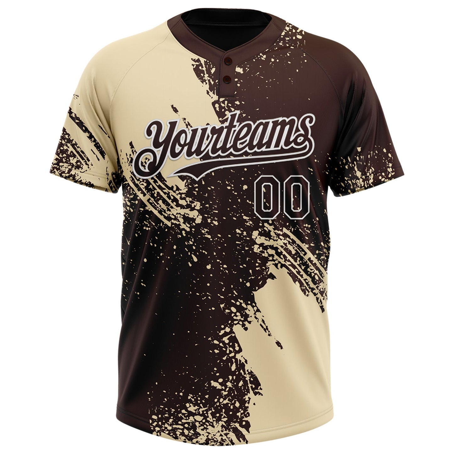 Custom Cream Brown-White 3D Pattern Abstract Brush Stroke Two-Button Unisex Softball Jersey Limited