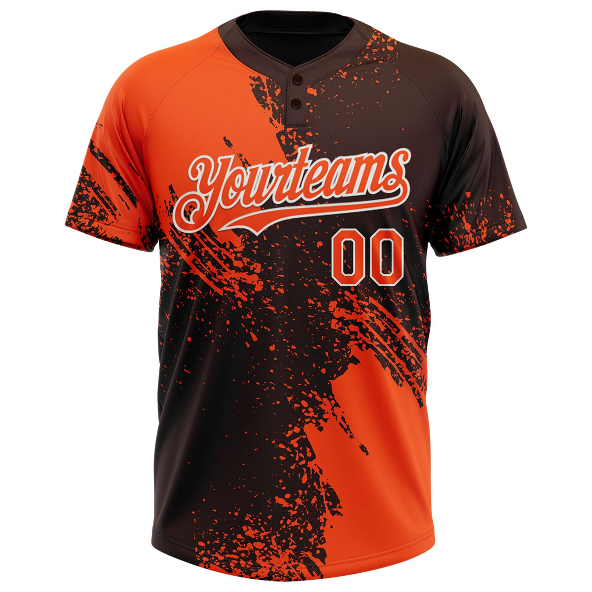 Custom Orange Brown-White 3D Pattern Abstract Brush Stroke Two-Button Unisex Softball Jersey Limited