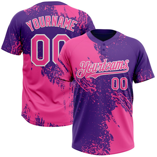 Custom Pink Purple-White 3D Pattern Abstract Brush Stroke Two-Button Unisex Softball Jersey