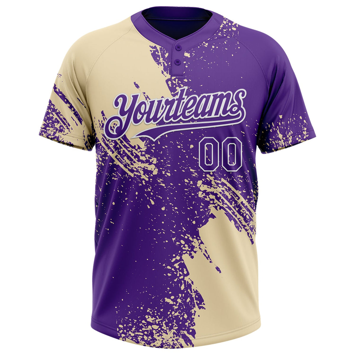 Custom Cream Purple-White 3D Pattern Abstract Brush Stroke Two-Button Unisex Softball Jersey Limited