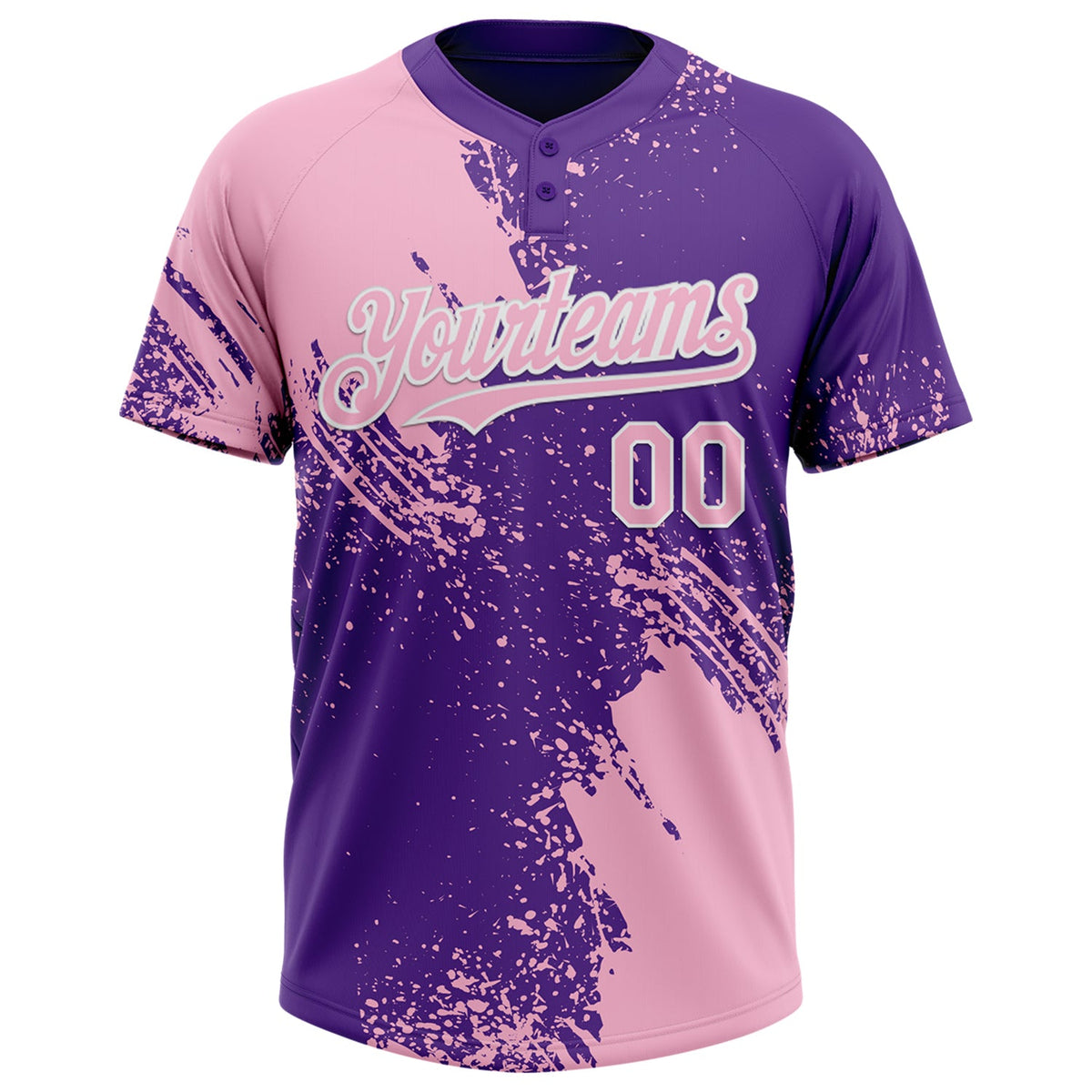 Custom Light Pink Purple-White 3D Pattern Abstract Brush Stroke Two-Button Unisex Softball Jersey Limited