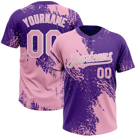 Custom Light Pink Purple-White 3D Pattern Abstract Brush Stroke Two-Button Unisex Softball Jersey