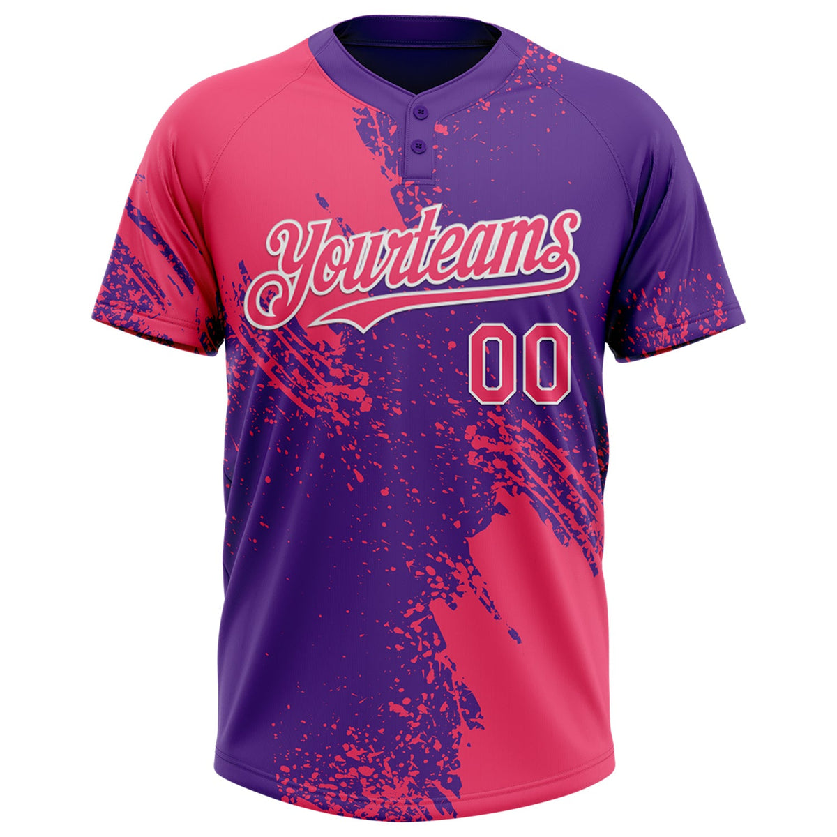 Custom Neon Pink Purple-White 3D Pattern Abstract Brush Stroke Two-Button Unisex Softball Jersey Limited