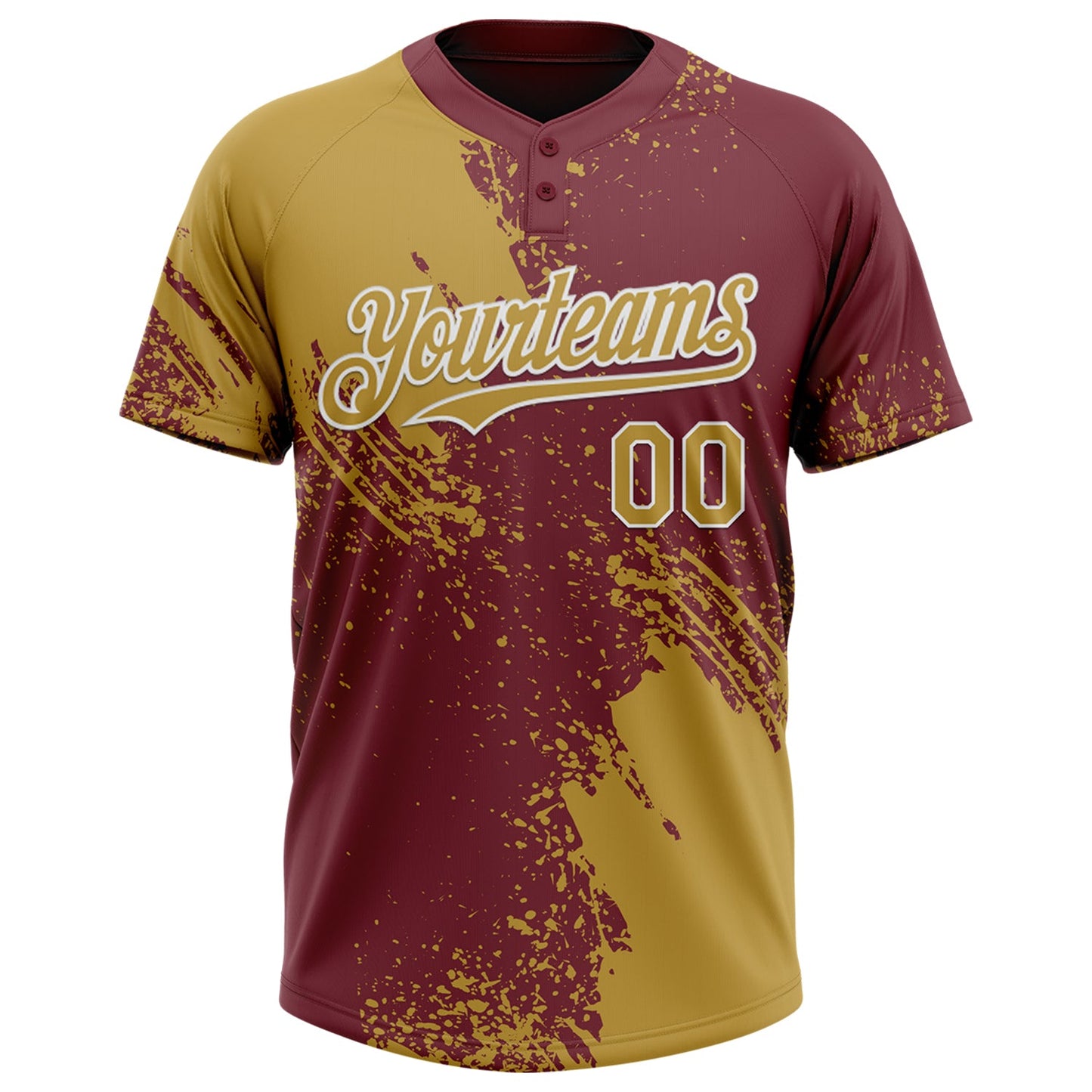 Custom Old Gold Burgundy-White 3D Pattern Abstract Brush Stroke Two-Button Unisex Softball Jersey Limited