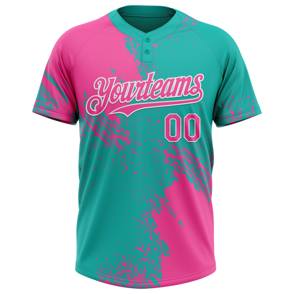 Custom Pink Aqua-White 3D Pattern Abstract Brush Stroke Two-Button Unisex Softball Jersey Limited