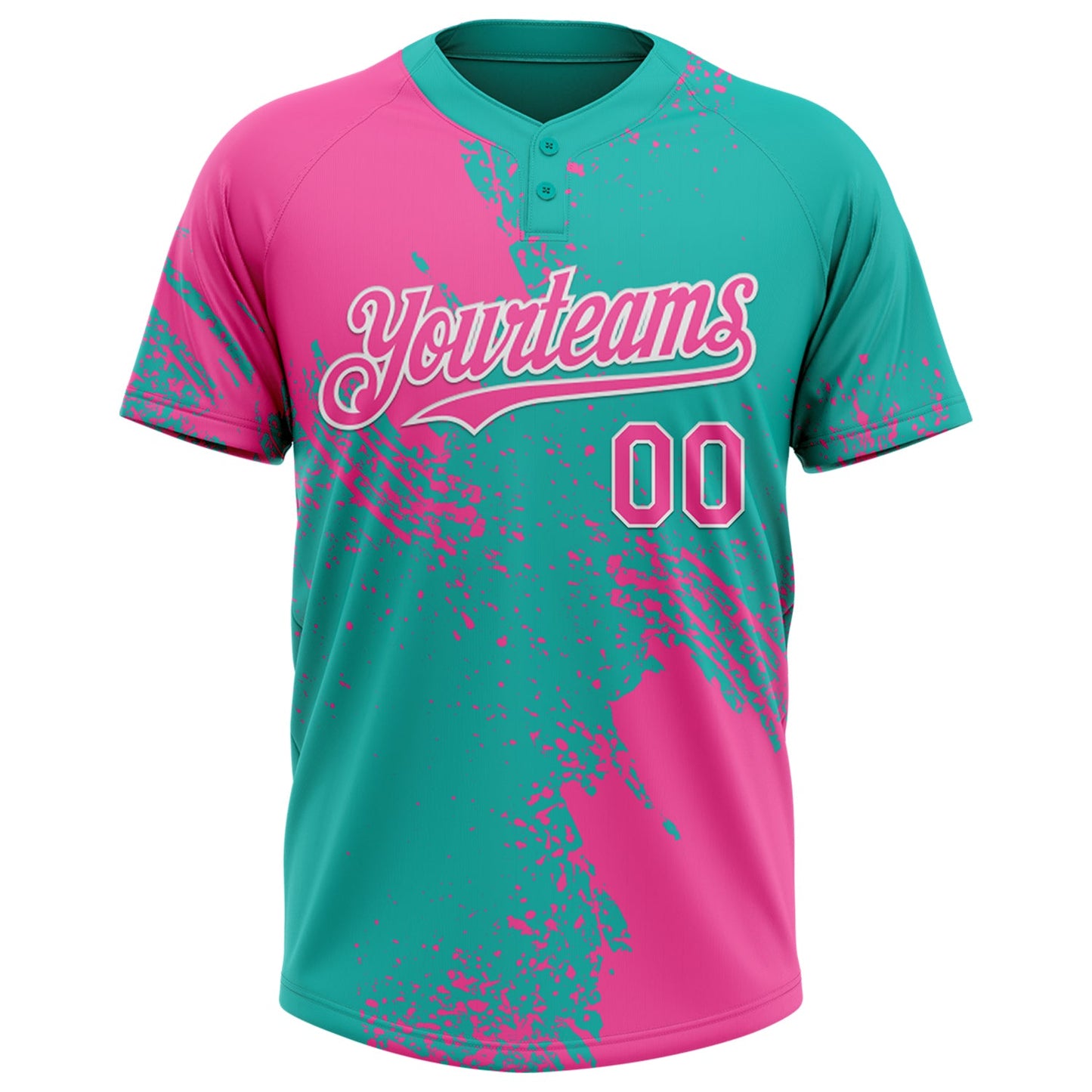 Custom Pink Aqua-White 3D Pattern Abstract Brush Stroke Two-Button Unisex Softball Jersey Limited