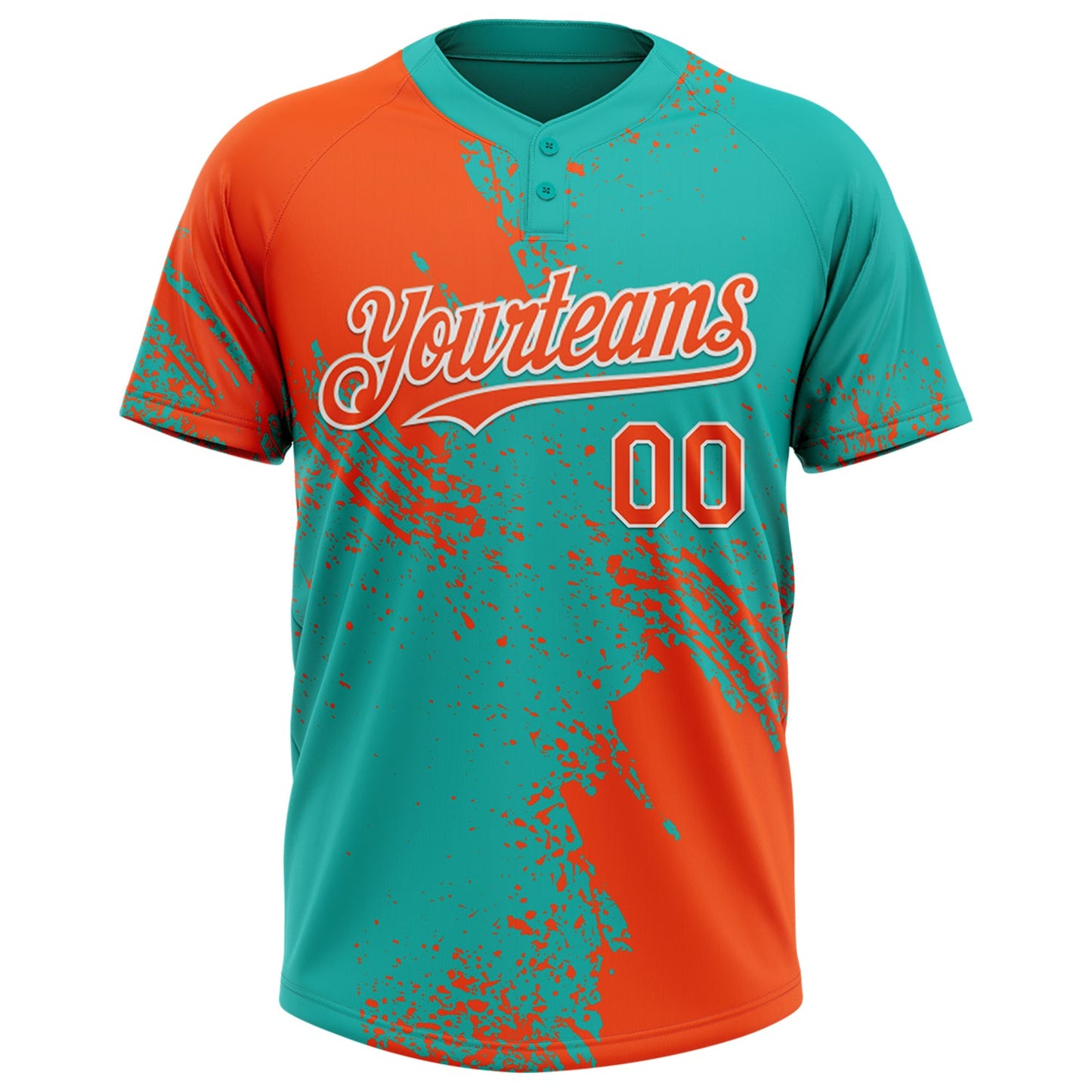 Custom Orange Aqua-White 3D Pattern Abstract Brush Stroke Two-Button Unisex Softball Jersey Limited