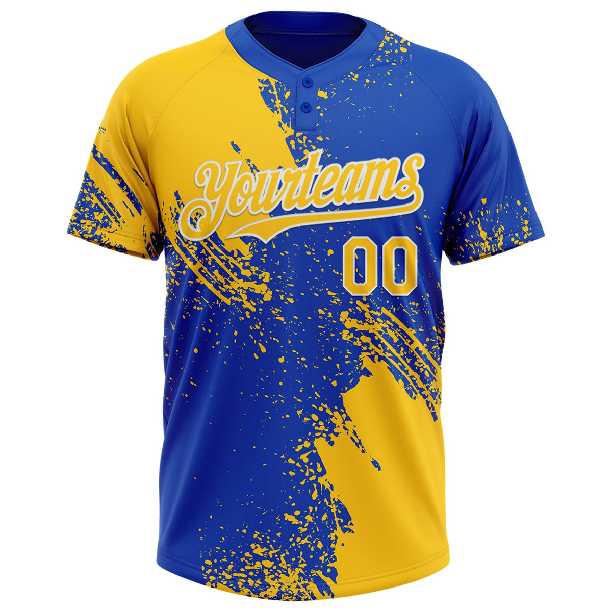 Custom Yellow Thunder Blue-White 3D Pattern Abstract Brush Stroke Two-Button Unisex Softball Jersey Limited