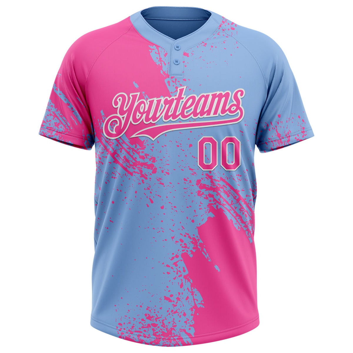 Custom Pink Light Blue-White 3D Pattern Abstract Brush Stroke Two-Button Unisex Softball Jersey Limited